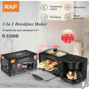 RAF Mini Ηλεκτρικός Πολυλειτουργικός Φούρνος 3 σε 1 - Πολυμηχάνημα με Καφετιέρα, Φούρνο και Αντικολλητική Ψησταριά Μαύρο
