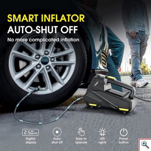 Mini Τρόμπα Έκτακτης Ανάγκης Αυτοκινήτου 150 PSI CarSun® με Φακό, Οθόνη Αφής για Ρύθμιση & Προβολή Πίεσης, Χειρολαβή, 12V Κομπρεσέρ Αέρος, C3012-1