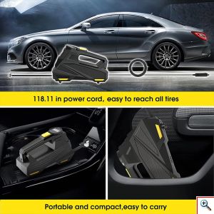 Mini Τρόμπα Έκτακτης Ανάγκης Αυτοκινήτου 150 PSI CarSun® με Φακό, Οθόνη Αφής για Ρύθμιση & Προβολή Πίεσης, Χειρολαβή, 12V Κομπρεσέρ Αέρος, C3012-1