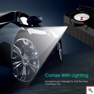 Mini Τρόμπα Έκτακτης Ανάγκης Αυτοκινήτου 150 PSI CarSun® με Φακό, Οθόνη Αφής για Ρύθμιση & Προβολή Πίεσης, Χειρολαβή, 12V Κομπρεσέρ Αέρος, C3012-1
