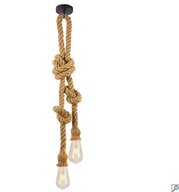 Μοντέρνο Κρεμαστό Φωτιστικό Δίφωτο με Σχοινί 1m και Ντουί E27 – Μπεζ