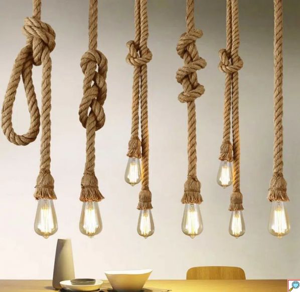 Μοντέρνο Κρεμαστό Φωτιστικό Δίφωτο με Σχοινί 1m και Ντουί E27 – Μπεζ