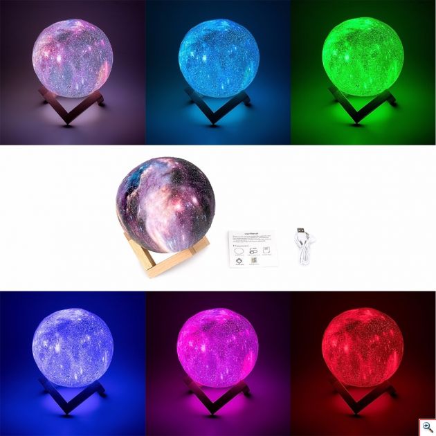 Πολύχρωμο USB Φωτιστικό Γαλαξίας - Πλανήτης RGB LED 16 Χρωμάτων με Ξύλινη Βάση & Χειριστήριο