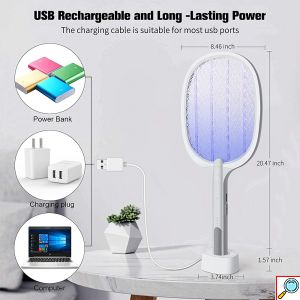  Ηλεκτρικό Eπαναφορτιζόμενο Εντομοκτόνο και Εντομοπαγίδα 2 σε 1 - Ρακέτα Κουνουπιών Μυγοσκοτώστρα