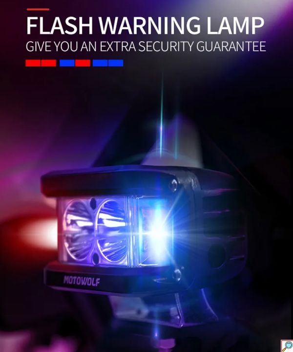 Motowolf® Αδιάβροχο Προβολάκι Αλουμινίου με Λευκό & Μπλε - Κόκκινο Flash Αστυνομίας Περιπολικού Εκτάκτου Ανάγκης Φωτισμό για Μοτοσυκλέτες 25W - Mαύρο