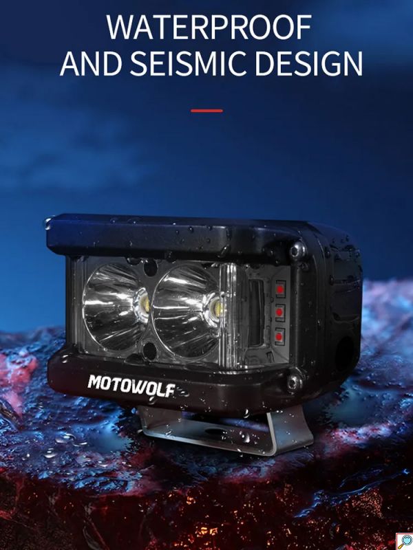 Motowolf® Αδιάβροχο Προβολάκι Αλουμινίου με Λευκό & Μπλε - Κόκκινο Flash Αστυνομίας Περιπολικού Εκτάκτου Ανάγκης Φωτισμό για Μοτοσυκλέτες 25W - Mαύρο