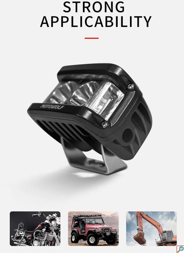 Motowolf® Αδιάβροχο Προβολάκι Αλουμινίου με Λευκό & Μπλε - Κόκκινο Flash Αστυνομίας Περιπολικού Εκτάκτου Ανάγκης Φωτισμό για Μοτοσυκλέτες 25W - Mαύρο