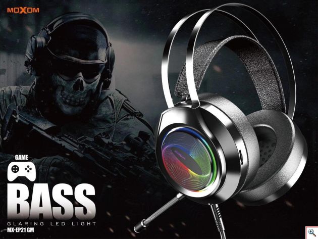 Gaming Ακουστικά Moxom On Ear με 3D Surround Ήχο USB Jack 3,5mm & Ρυθμιζόμενο Μικρόφωνο - Ενσύρματα PC Headset με Πολύχρωμο LED Φωτισμό