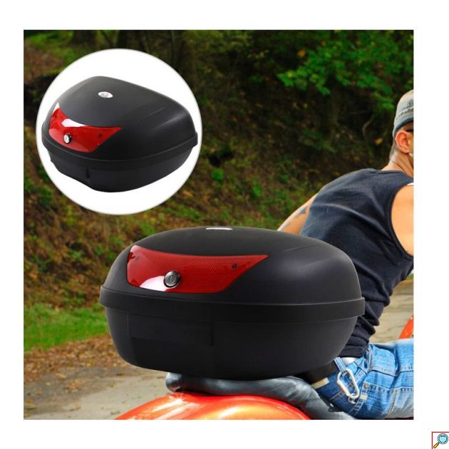 Μπαγκαζιέρα Μοτοσυκλέτας A28 51Lt με Κλειδαριά και Ανακλαστικές Επιφάνειες - Βαλίτσα Αποθήκευσης Μηχανής Μαύρο