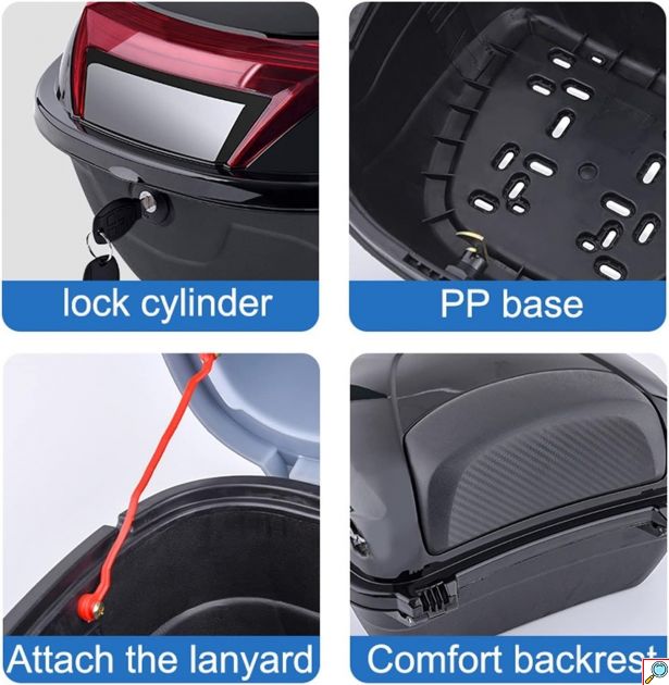 Μπαγκαζιέρα Μοτοσυκλέτας Χωρητικότητας 28Lt με Ανακλαστικές Επιφάνειες - Βαλίτσα Αποθήκευσης Μηχανής Μαύρο