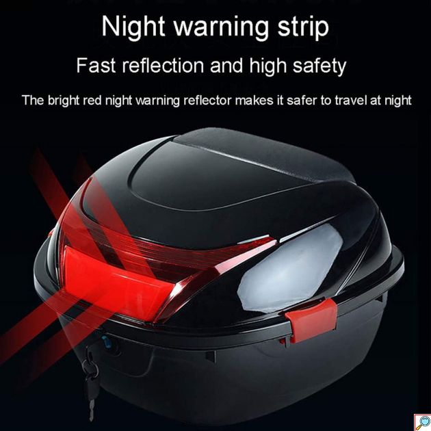 Μπαγκαζιέρα Μοτοσυκλέτας Χωρητικότητας 28Lt με Ανακλαστικές Επιφάνειες - Βαλίτσα Αποθήκευσης Μηχανής Μαύρο