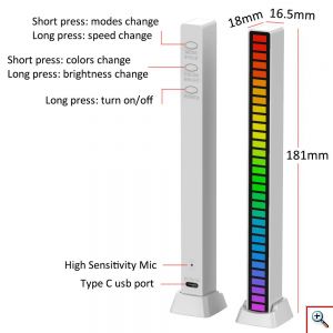 Διακοσμητική Μπάρα Φωτισμού LED RGB Επαναφορτιζόμενη Sound-Sensitive με Βάση Στήριξης