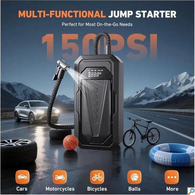 Εκκινητής Μπαταρίας Αυτοκινήτου DDQ-1018 – 10800mAh Jump Starter με Κομπρεσέρ 150 PSI | 4-σε-1, Power Bank, Φακός LED, για Όχημα & Μηχανή