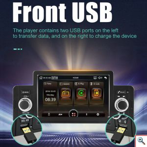 Multimedia Bluetooth Ηχοσύστημα Οθόνη Αφής 5 με Μικρόφωνο για Handsfree Κλήσεις Αυτοκινήτου MirrorLink, MP5 Player 4x80W, FM Radio, USB, AV