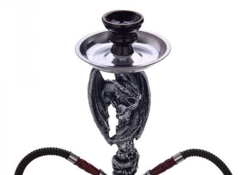 Μεγάλος Ναργιλές με 2 Σωλήνες - Ασημί Δράκος - Shisha Hookah Silver Dragon - 49cm