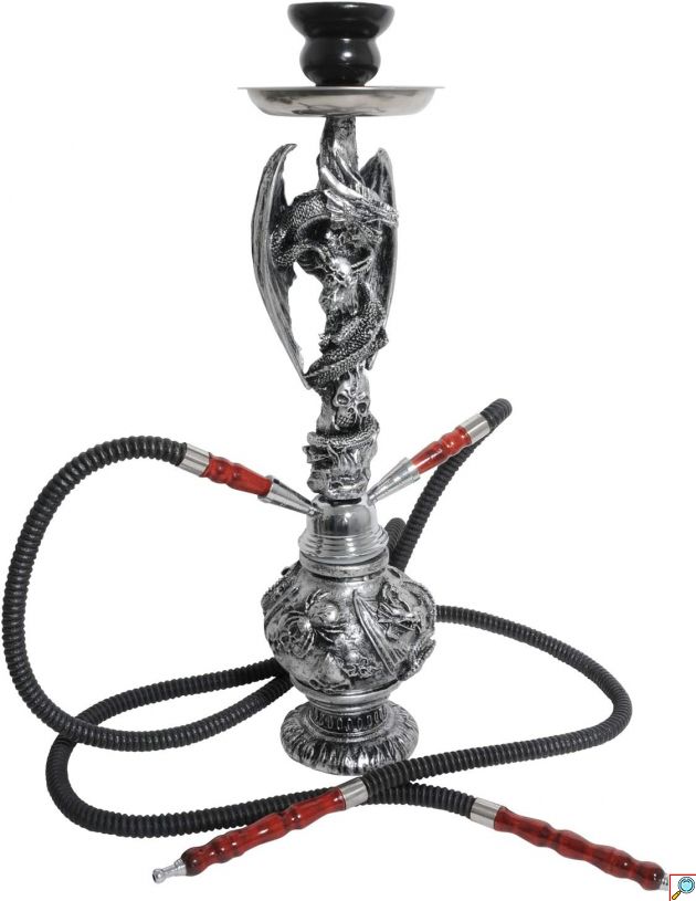 Μεγάλος Ναργιλές με 2 Σωλήνες - Ασημί Δράκος - Shisha Hookah Silver Dragon - 49cm