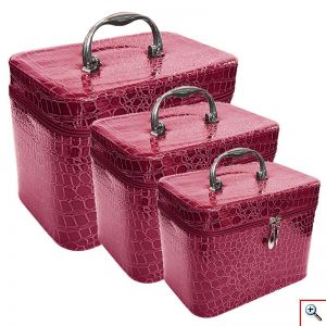 Νεσεσέρ - Κουτί - Βαλιτσάκι Ταξιδιού για Καλλυντικά Σετ 3 σε 1 Ροζ - Travel Makeup Leather Box 3 in 1