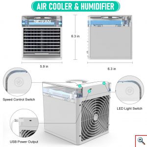 NexFan® Φορητό USB Κλιματιστικό με LED Φωτισμό 4 σε 1 Air Cooler - Ανεμιστήρας - Air Condition & Υγραντήρας με Τεχνολογία Εξάτμισης