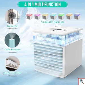 NexFan® Φορητό USB Κλιματιστικό με LED Φωτισμό 4 σε 1 Air Cooler - Ανεμιστήρας - Air Condition & Υγραντήρας με Τεχνολογία Εξάτμισης
