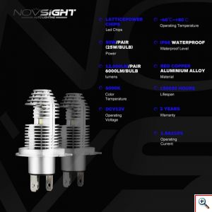 NovSight® LED Λάμπες Αυτοκινήτου H4 50W 10000Lm 6000K - Λαμπτήρες Πορείας Car LED Headlights N35