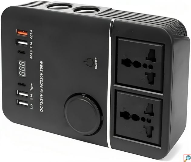 Olesson Inverter Αυτοκινήτου 200W για Μετατροπή 12V - 24V DC σε 220V AC με 4 Θύρες USB & 2 Θύρες Type-C