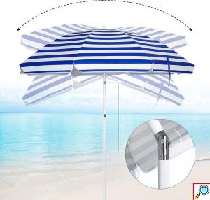 Ομπρέλα Θαλάσσης Ριγέ 220cm με Κλίση & 8 Ακτίνες