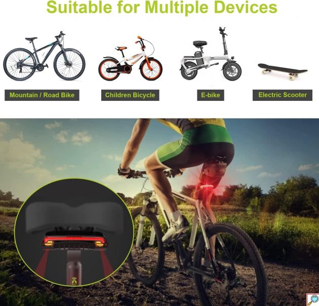 Οπίσθιο Ασύρματο Φανάρι Laser Ποδηλάτου Επαναφορτιζόμενο με Usb και Φλας με Χειριστήριο στο Τιμόνι - Meilan