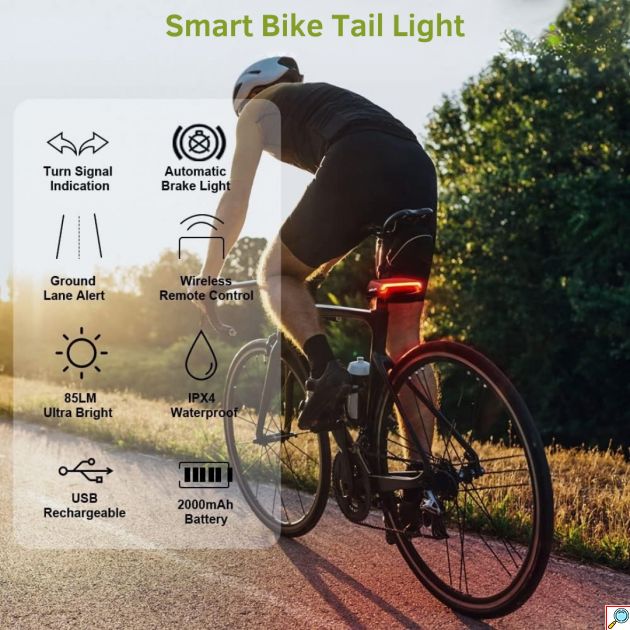 Οπίσθιο Ασύρματο Φανάρι Laser Ποδηλάτου Επαναφορτιζόμενο με Usb και Φλας με Χειριστήριο στο Τιμόνι - Meilan