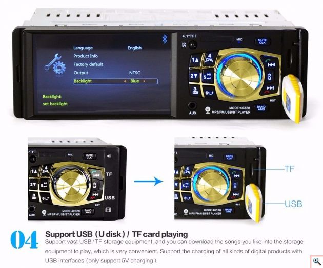 Mp5 Player 1 din Bluetooth με Οθόνη 4.1″ TFT 4032