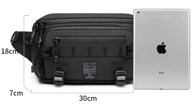 Ozuko Ανδρικό Τσαντάκι Μέσης - Crossbody Αδιάβροχο - 3.8L - Μαύρο