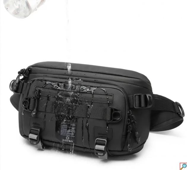 Ozuko Ανδρικό Τσαντάκι Μέσης - Crossbody Αδιάβροχο - 3.8L - Μαύρο