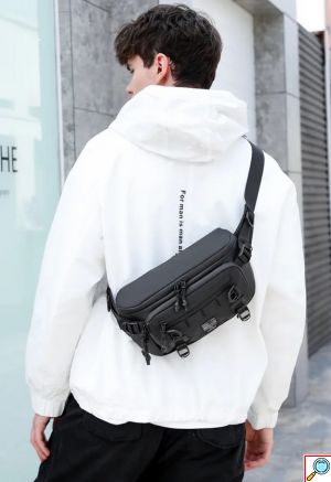 Ozuko Ανδρικό Τσαντάκι Μέσης - Crossbody Αδιάβροχο - 3.8L - Μαύρο