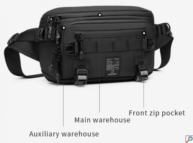 Ozuko Ανδρικό Τσαντάκι Μέσης - Crossbody Αδιάβροχο - 3.8L - Μαύρο
