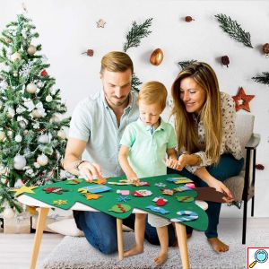 Παιδική Χριστουγεννιάτικη DIY Κατασκευή Τοίχου από Τσόχα - Χριστουγεννιάτικο Δέντρο 100cm με 29 Στολίδια