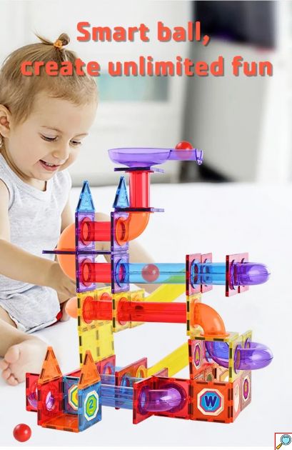 Παιδικό Εκπαιδευτικό Παιχνίδι DIY με Μαγνητικά Στοιχεία και Μπάλα 124 τμχ - Magentic Castle Building Blocks