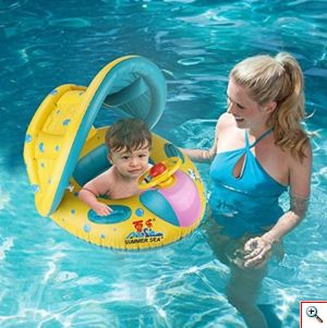 Swimtrainer Βρεφικό - Παιδικό Φουσκωτό Σωσίβιο με Τιμόνι - Λαβές & Σκίαστρο - Inflatable Swim Boat with Shade