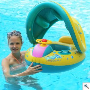 Swimtrainer Βρεφικό - Παιδικό Φουσκωτό Σωσίβιο με Τιμόνι - Λαβές & Σκίαστρο - Inflatable Swim Boat with Shade