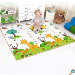 XXL Μεγάλο Παιδικό Μαλακό Ισοθερμικό Χαλάκι/Ταπέτο Δραστηριοτήτων Μπεζ Διπλής Όψης Playmat 2,00x1,80x0,8m