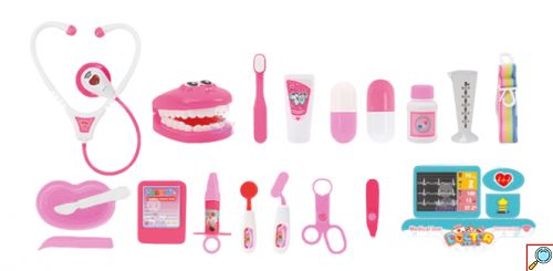 Παιδικό Βαλιτσάκι Γιατρού Ροζ 14 Τεμαχίων με Φωτισμό και Αξεσουάρ