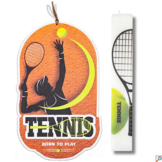 Πασχαλινή Λαμπάδα Tennis με Ξύλινο Κρεμαστό Καδράκι – Ιδανικό Δώρο για Παιδιά & Εφήβους