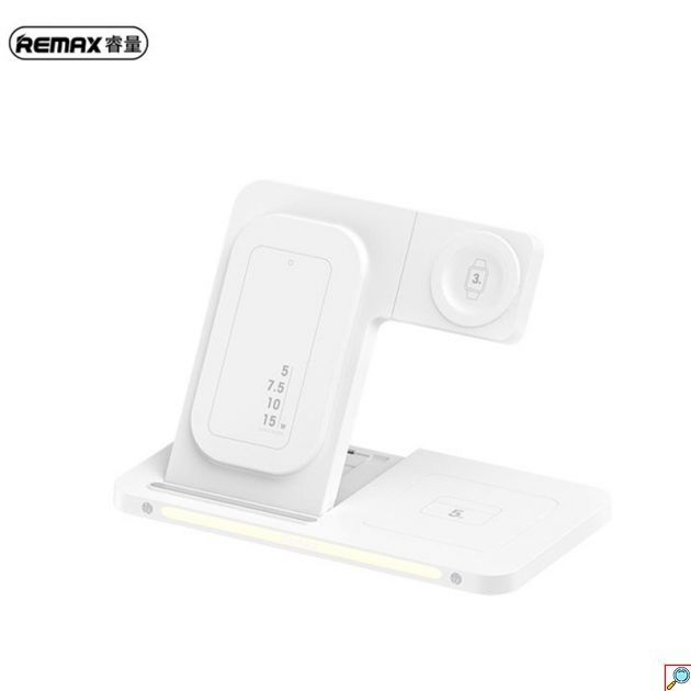 Περιστροφική Αναδιπλούμενη Βάση & Ασύρματος Φορτιστής με Λαμπτήρα Νύχτας 3 σε 1 - Remax Λευκό