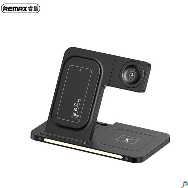 Περιστροφική Αναδιπλούμενη Βάση & Ασύρματος Φορτιστής με Λαμπτήρα Νύχτας 3 σε 1 - Remax Μαύρο