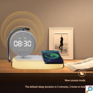 Περιστροφικό Επιτραπέζιο LED Ρολόι - Φωτιστικό 360° με Ασύρματο Φορτιστή Ταχείας Φόρτισης 15W & Φωτάκι Νυκτός