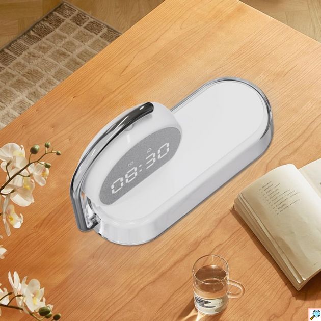 Περιστροφικό Επιτραπέζιο LED Ρολόι - Φωτιστικό 360° με Ασύρματο Φορτιστή Ταχείας Φόρτισης 15W & Φωτάκι Νυκτός