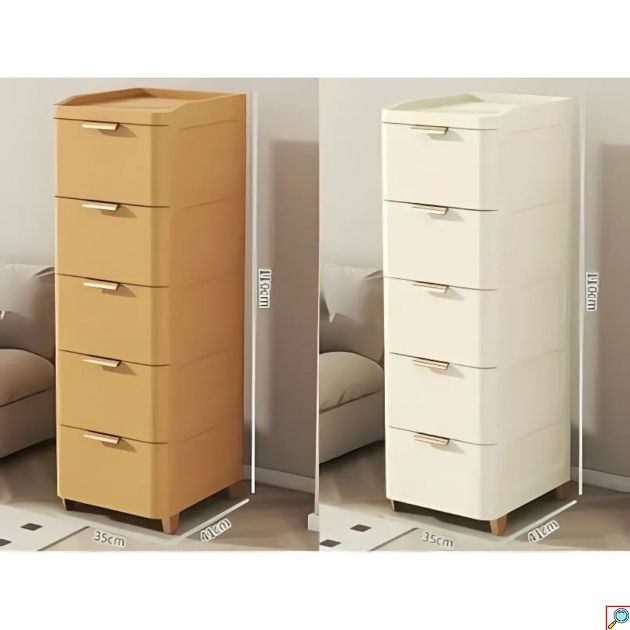 Πλαστική Συρταριέρα 109 x 43 x 35cm με Επένδυση Απομίμηση Δερματίνης και 5 Συρτάρια