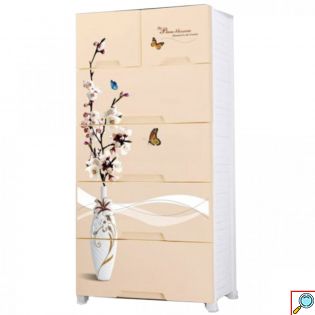 Πλαστική Συρταριέρα 139x70x49cm με 6 Συρτάρια Σχέδιο Βάζο με Λουλούδια