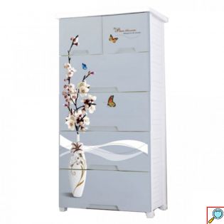Πλαστική Συρταριέρα 139x70x49cm με 6 Συρτάρια Σχέδιο Βάζο με Λουλούδια