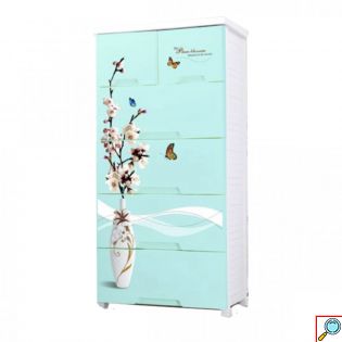 Πλαστική Συρταριέρα 139x70x49cm με 6 Συρτάρια Σχέδιο Βάζο με Λουλούδια