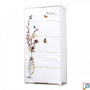 Πλαστική Συρταριέρα 139x70x49cm με 6 Συρτάρια Σχέδιο Βάζο με Λουλούδια