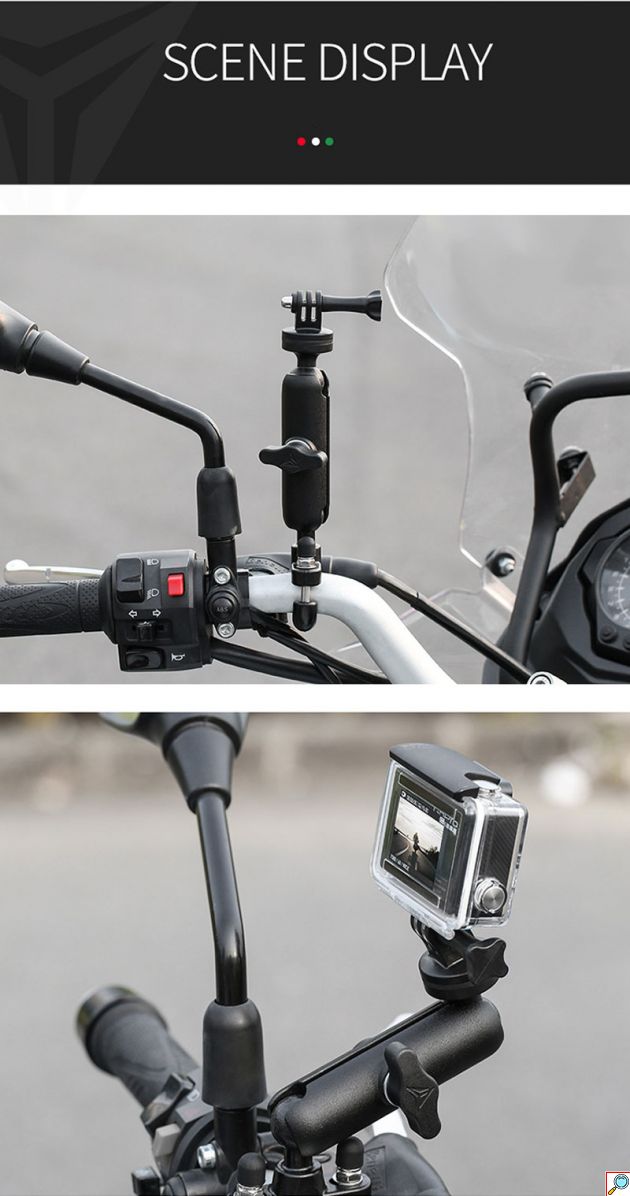 Πολυγωνική Αδιάβροχη Βάση Αλουμινίου Motowolf για Action Camera / GoPro με Εφαρμογή σε Βάση Καθρέπτη Μοτοσυκλέτας 360 Μοιρών
